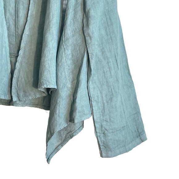 Ornella Paris Italian Flax Linen Hi low Hem Green Women’s Open Jacket Top Sz XL - Picture 4 of 10
